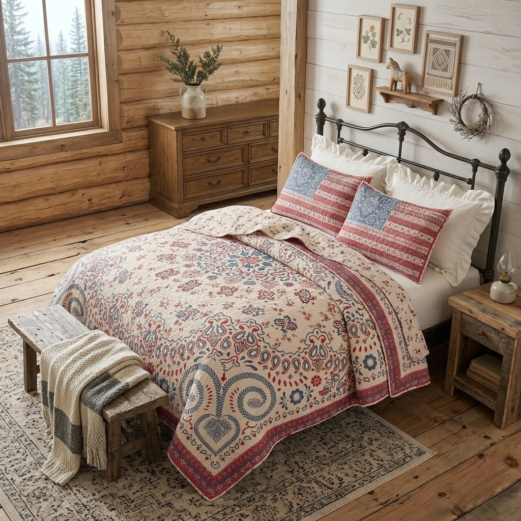 Quilt Set Cotton Reversible Bandana Floral Pattern