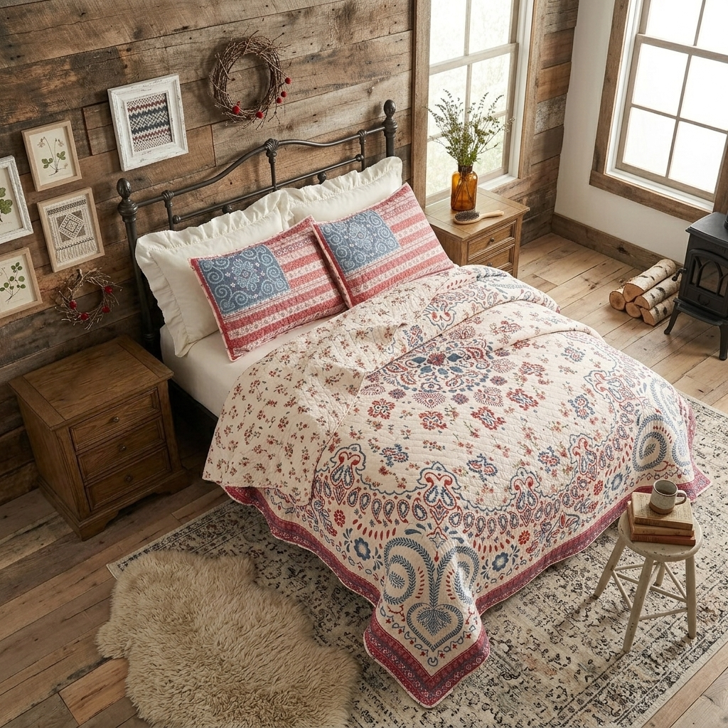 Quilt Set Cotton Reversible Bandana Floral Pattern