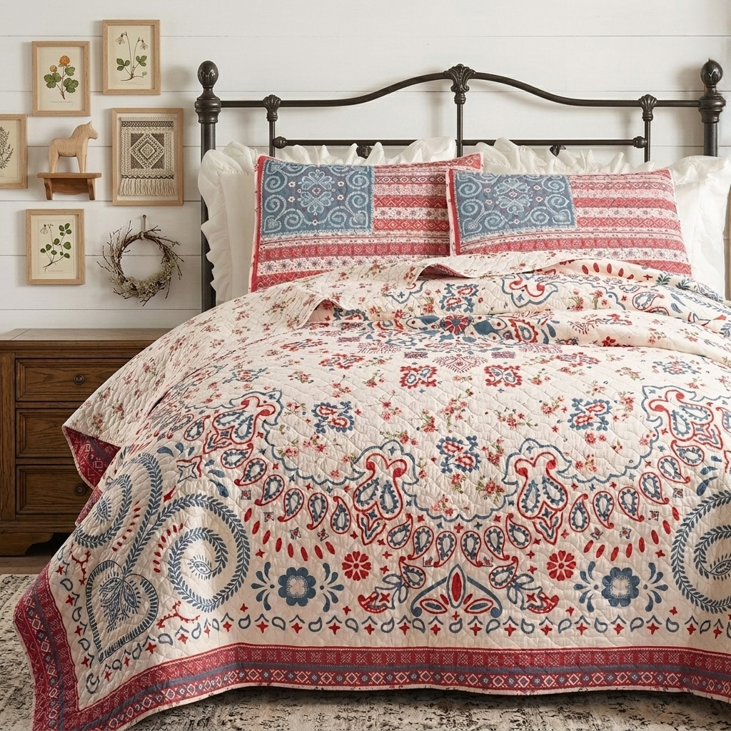 Quilt Set Cotton Reversible Bandana Floral Pattern