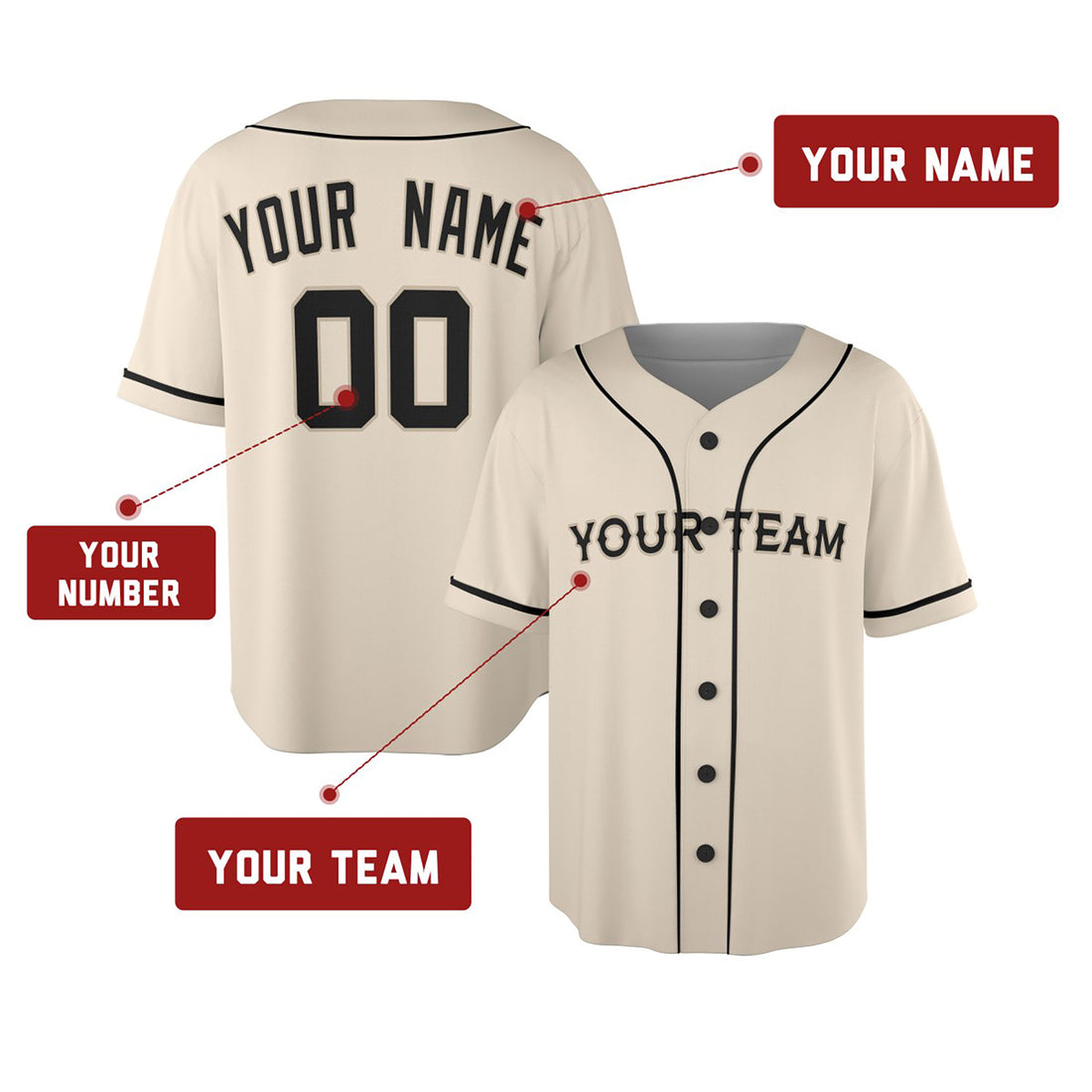 Personalized Texas Cream Baseball Jersey – Custom Name & Number, Kids & Adults