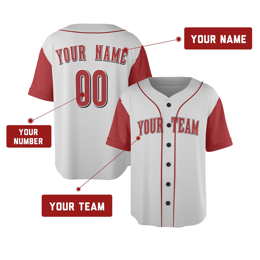 Personalized Cincinnati White Red Baseball Jersey – Custom Name & Number