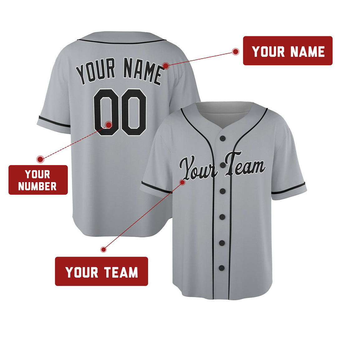 Personalized Chicago Gray Baseball Jersey – Custom Name & Number, Kids & Adults