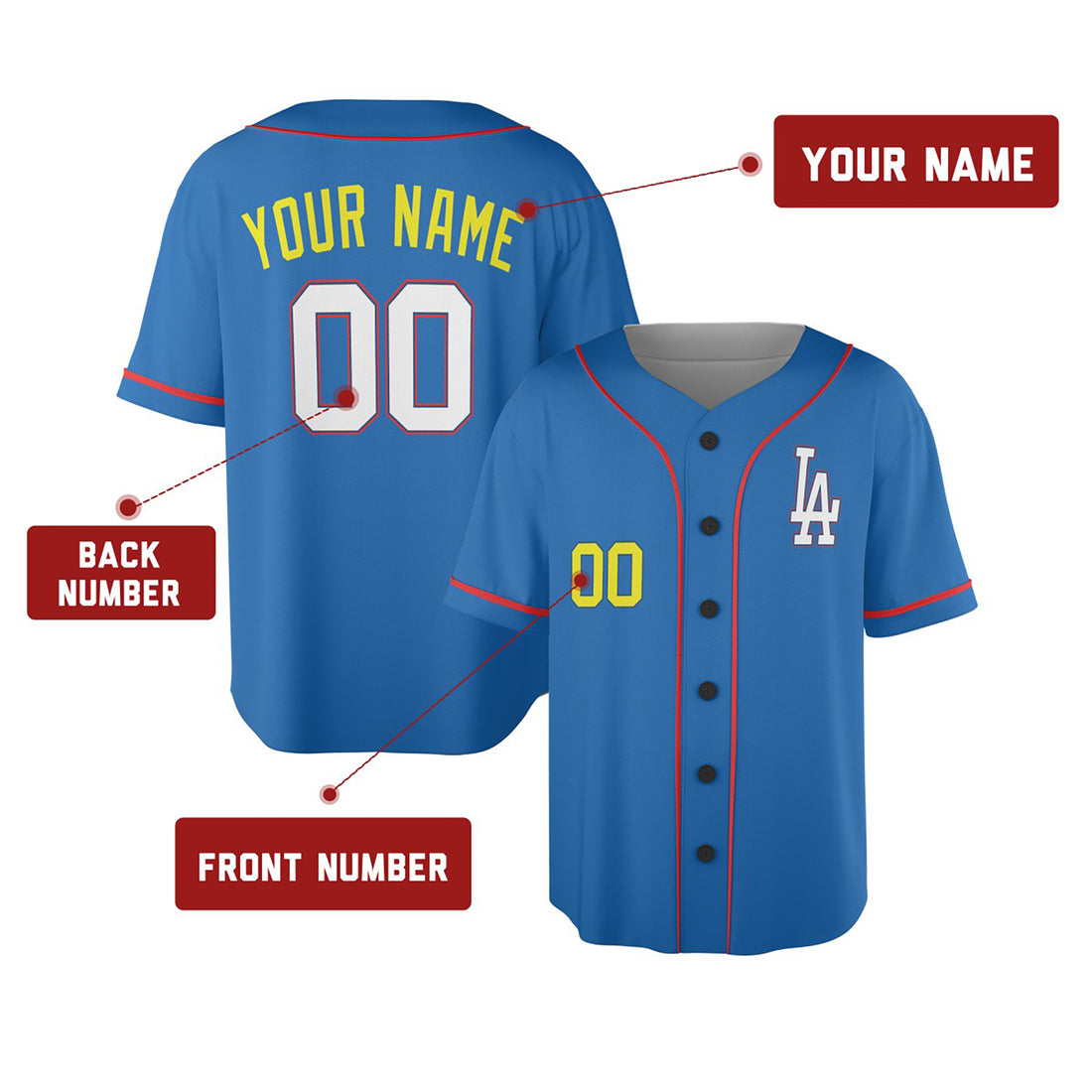 Personalized Los Angeles Blue Baseball Jersey – Custom Name & Number, Kids & Adults
