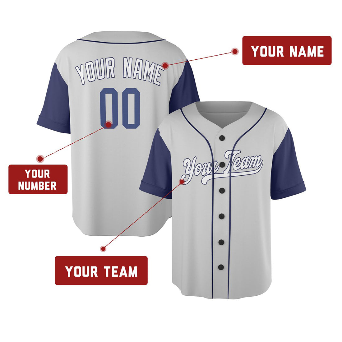 Personalized Los Angeles Gray Baseball Jersey – Custom Name & Number, Kids & Adults