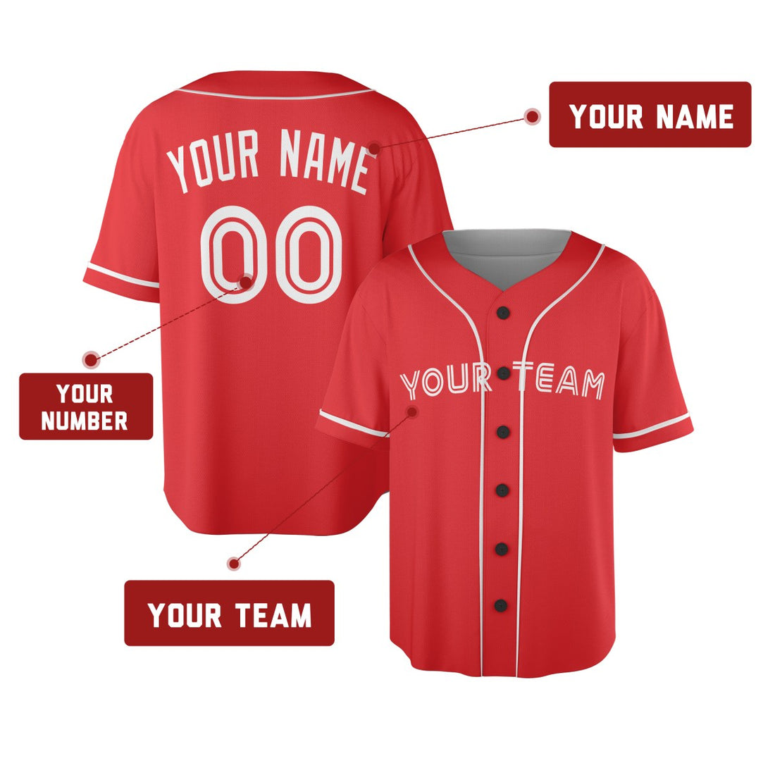 Personalized Toronto Red Baseball Jersey – Custom Name & Number, Kids & Adults