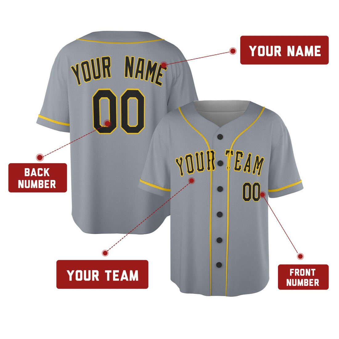 Personalized Pittsburgh Gray City Baseball Jersey – Custom Name & Number