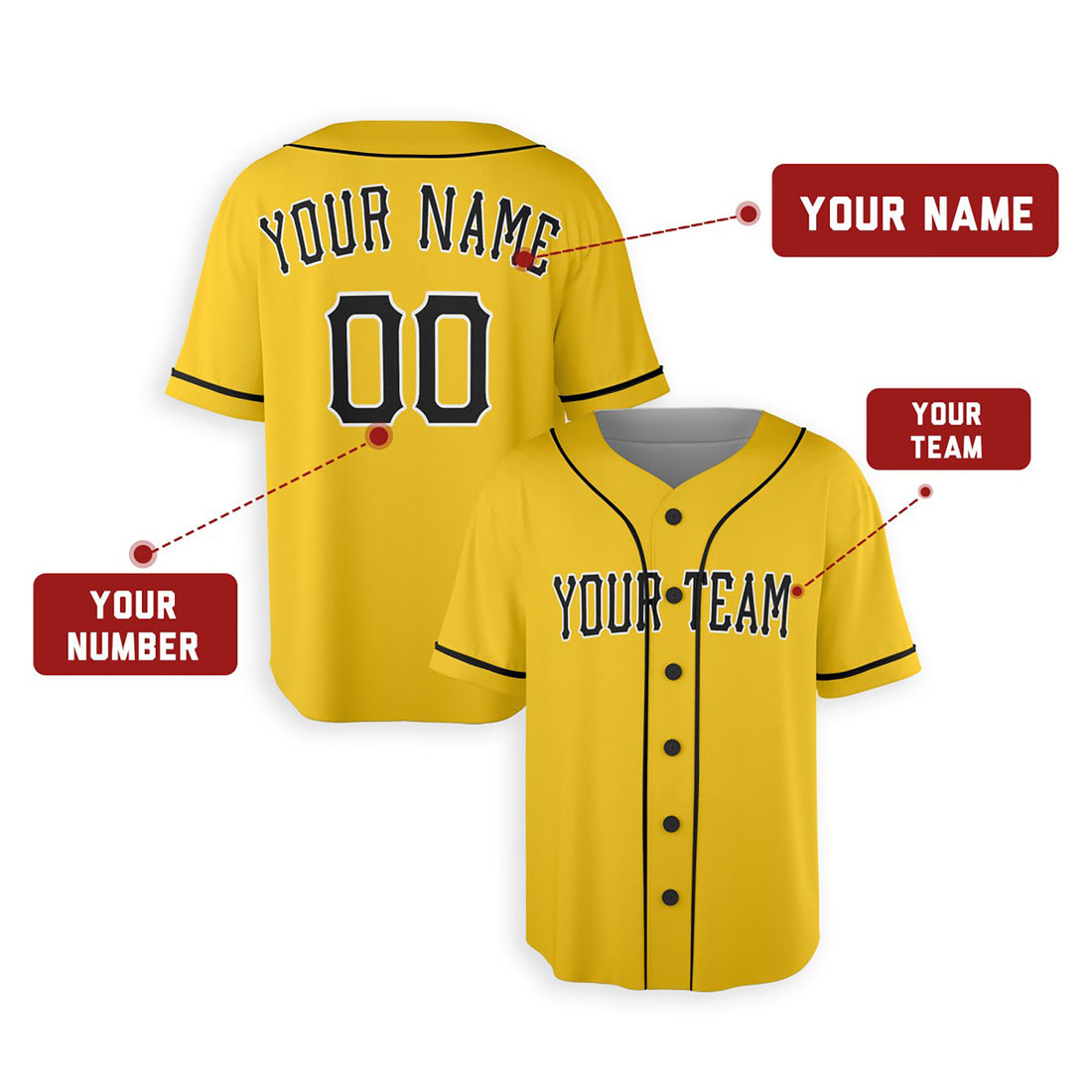 Personalized Pittsburgh Gold Baseball Jersey – Custom Name & Number, Kids & Adults