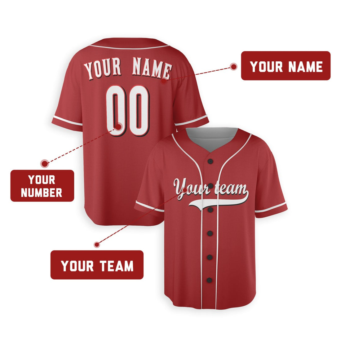 Personalized Cincinnati Red Baseball Jersey – Custom Name & Number, Kids & Adults