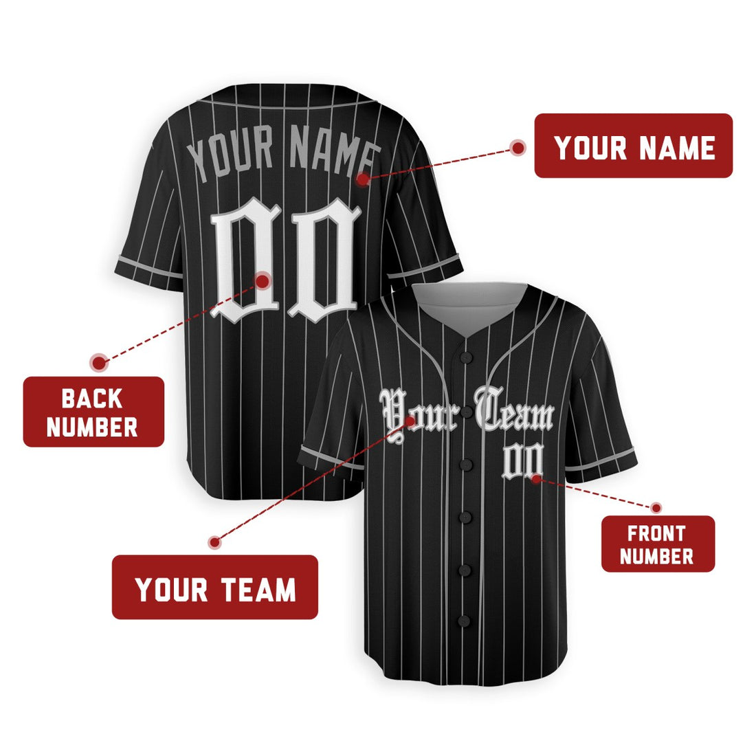 Personalized Chicago Black Baseball Jersey – Custom Name & Number, Kids & Adults