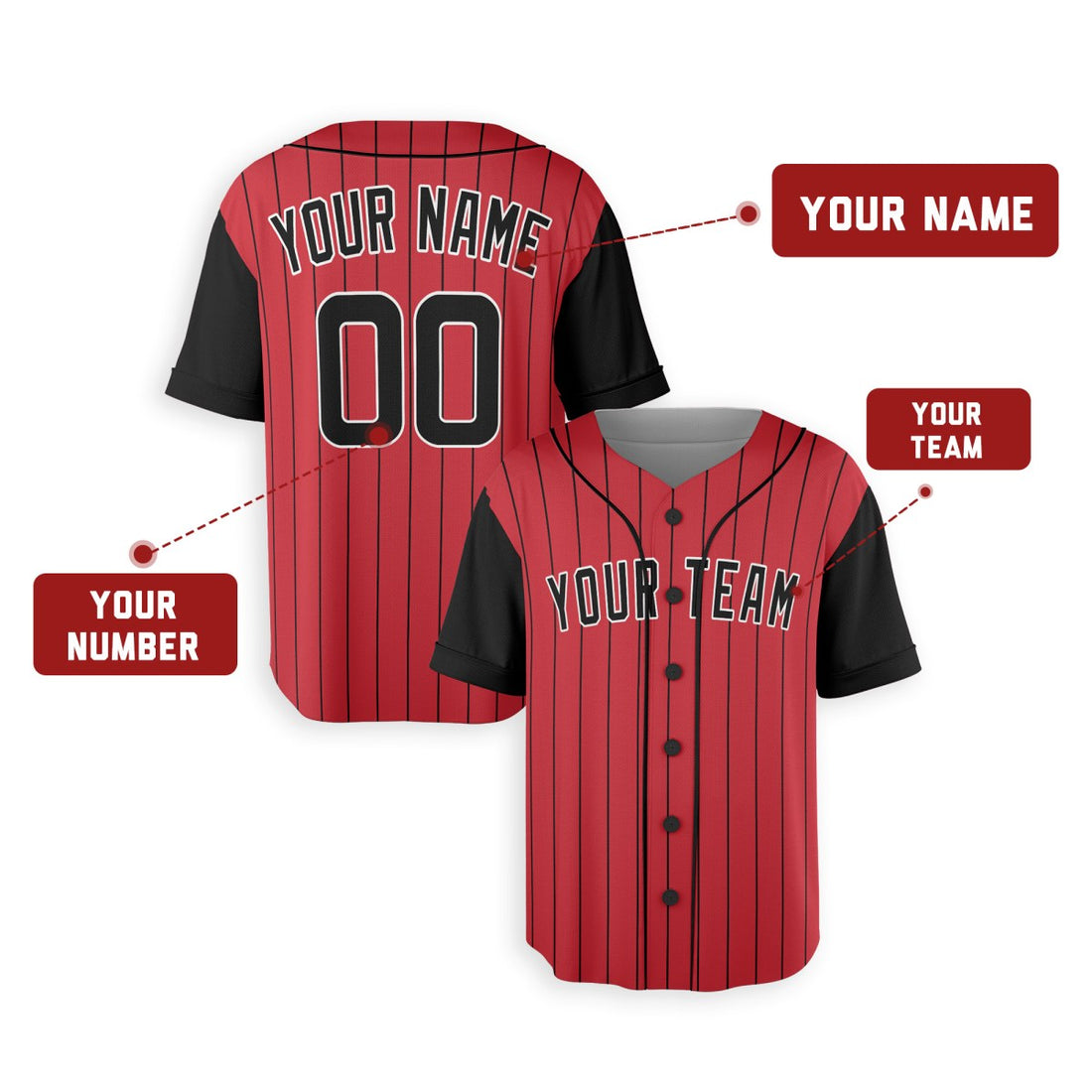 Personalized Chicago Red Black Baseball Jersey – Custom Name & Number
