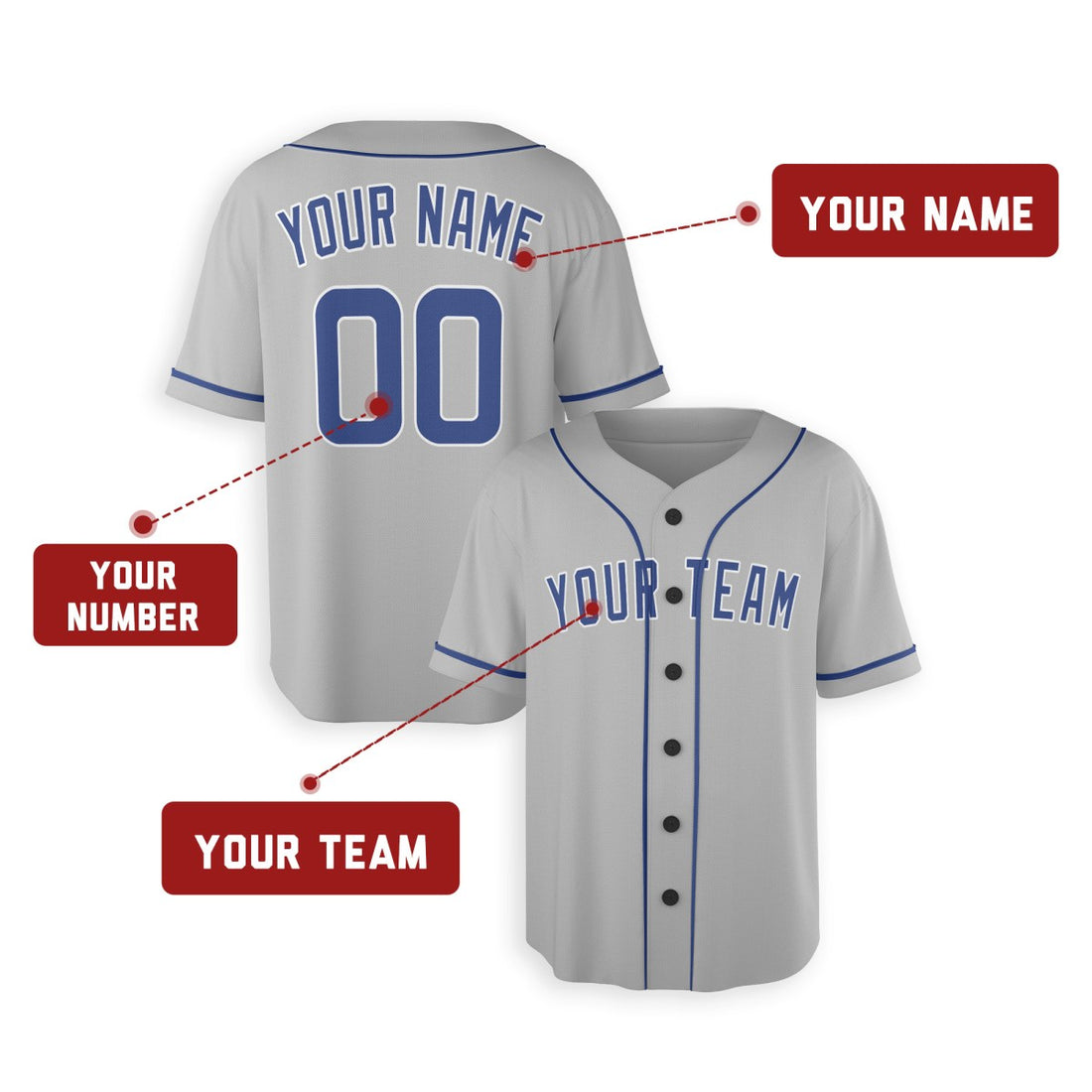 Personalized Chicago Gray Baseball Jersey – Custom Name & Number, Kids & Adults