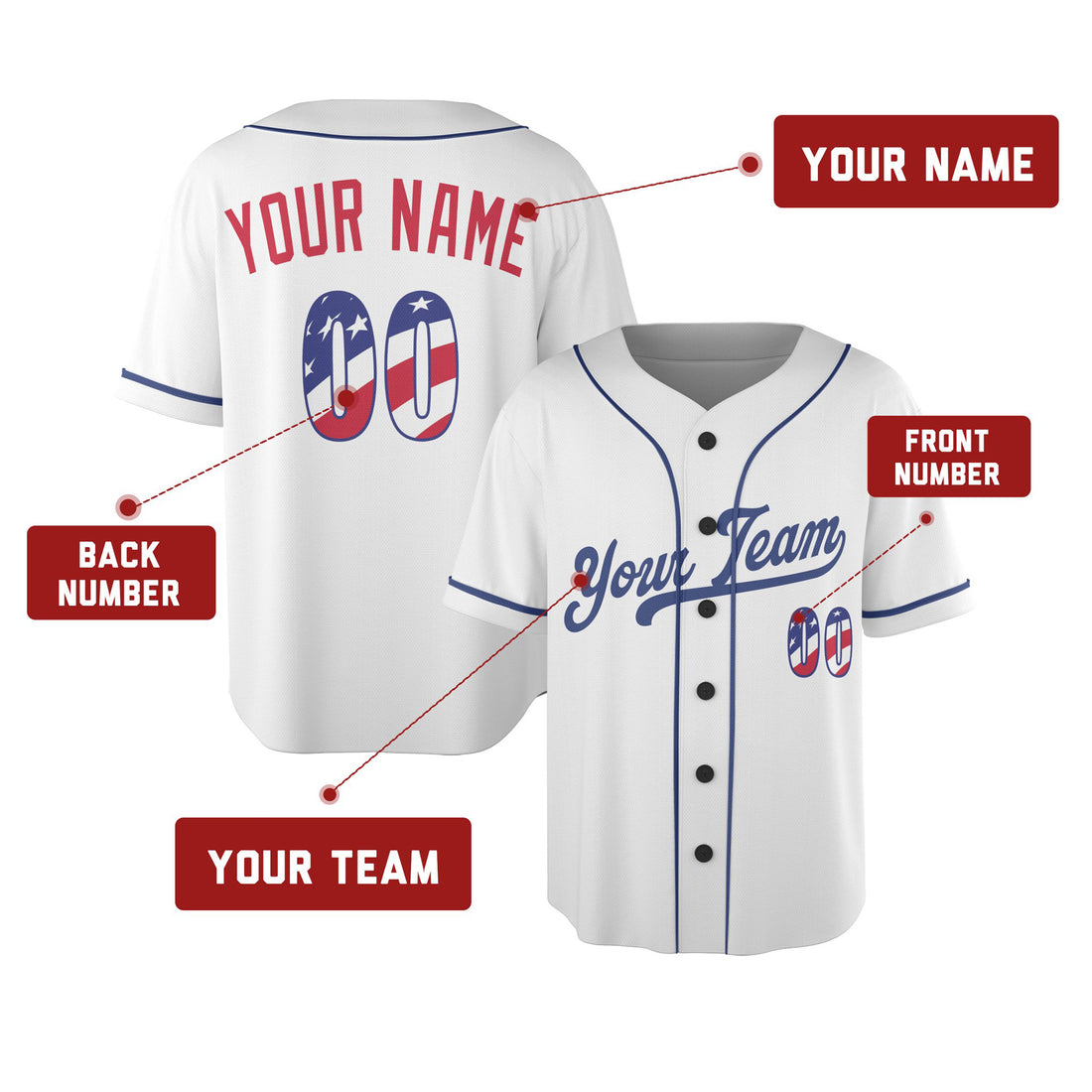 Custom Los Angeles Baseball Jersey - USA 250th Anniversary Fourth of July Style, Personalized Name & Number-1