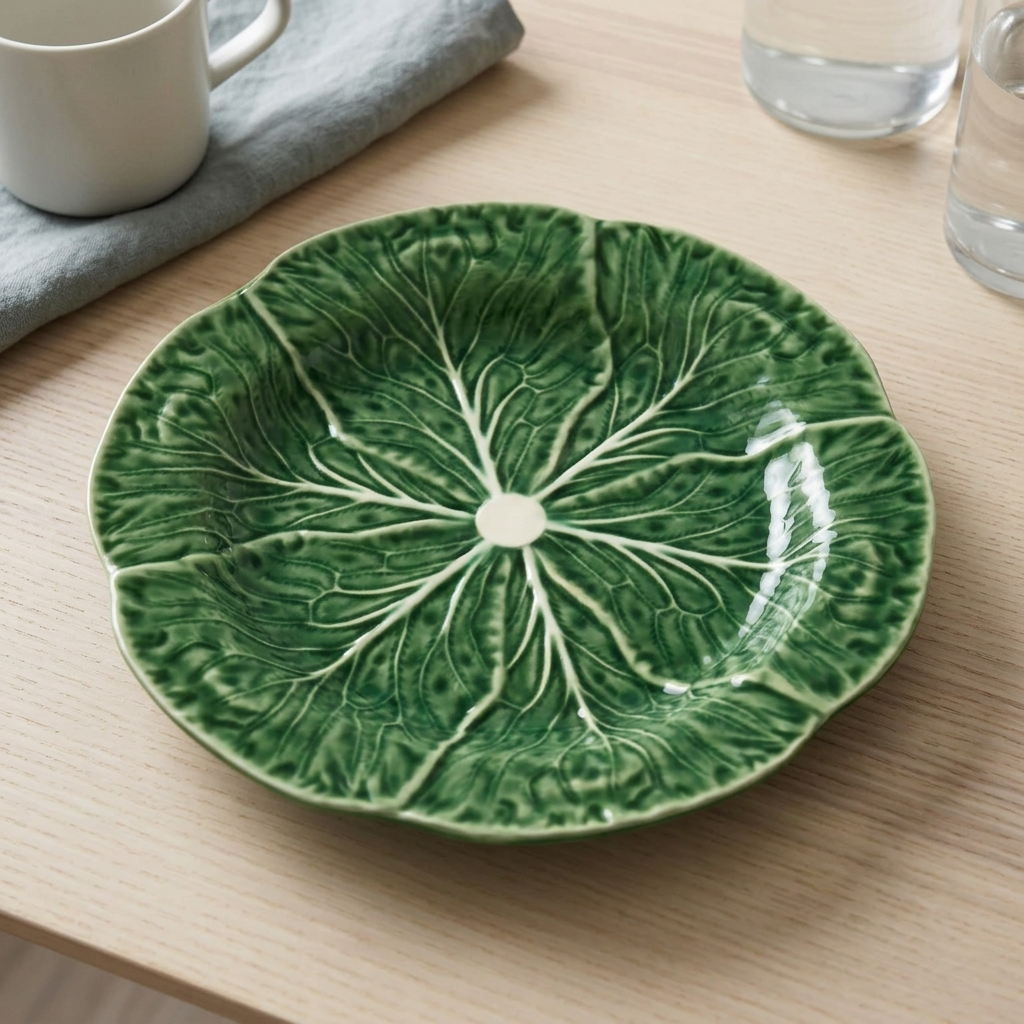 Salad Plate Ceramic 22.9 cm Green Cabbage Leaf Design