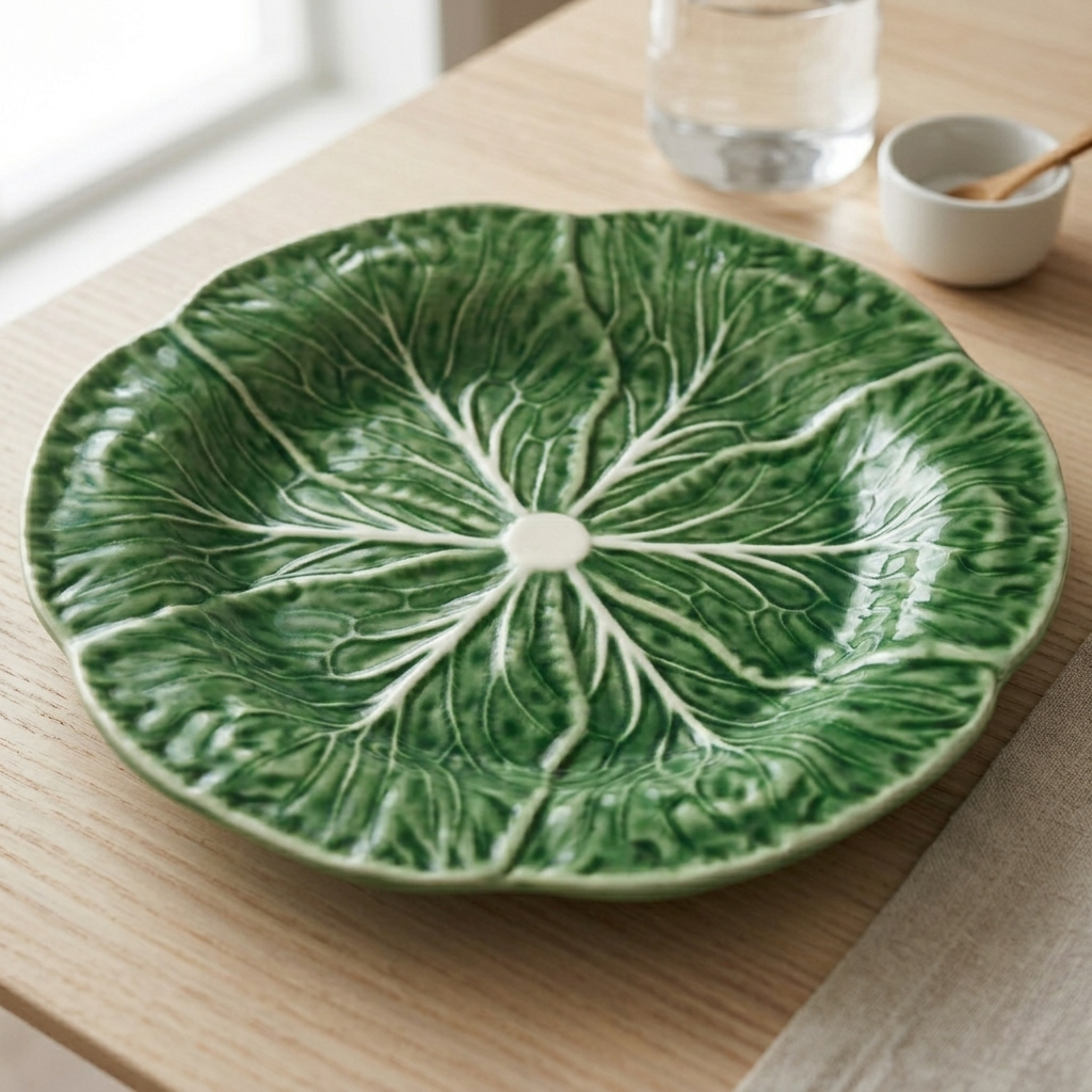 Salad Plate Ceramic 22.9 cm Green Cabbage Leaf Design