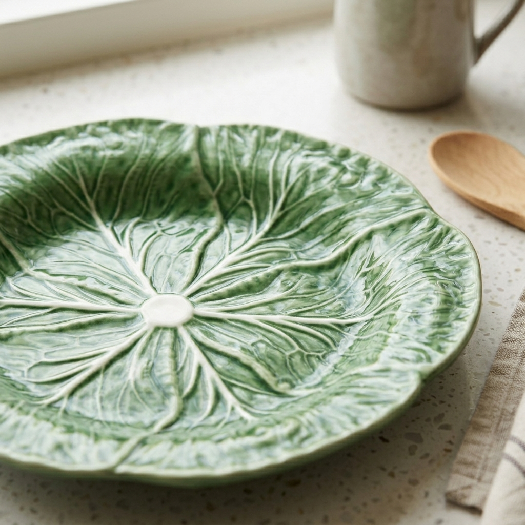 Salad Plate Ceramic 22.9 cm Green Cabbage Leaf Design