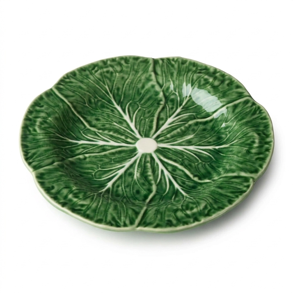 Salad Plate Ceramic 22.9 cm Green Cabbage Leaf Design