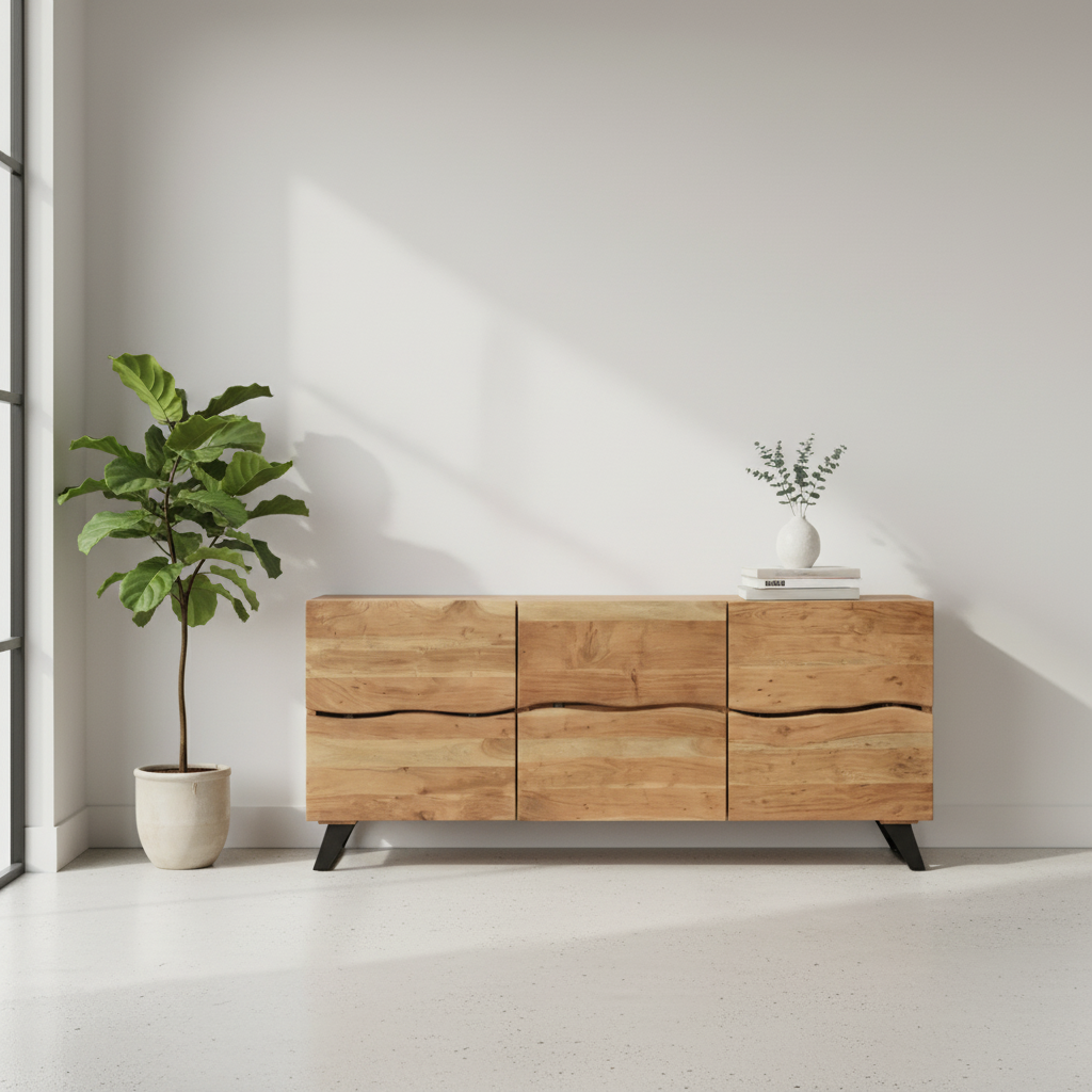Sideboard Acacia Wood 88.9 × 180.3 × 40.6 cm Light Brown Live Edge