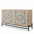 Sideboard Cabinet Wood 149.9 × 39.9 × 85.9 cm Black Carved Doors