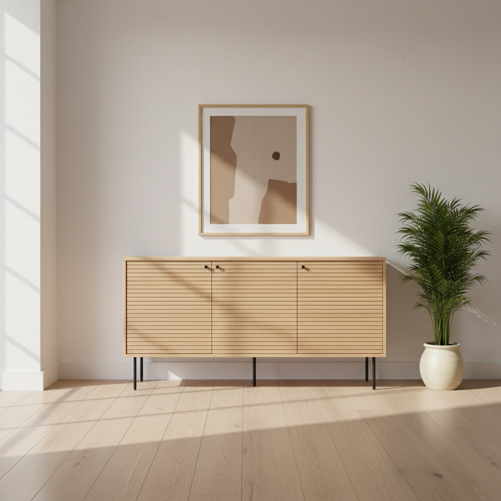 Sideboard Oak Veneer 150 × 40 cm Brown with Black Metal Legs