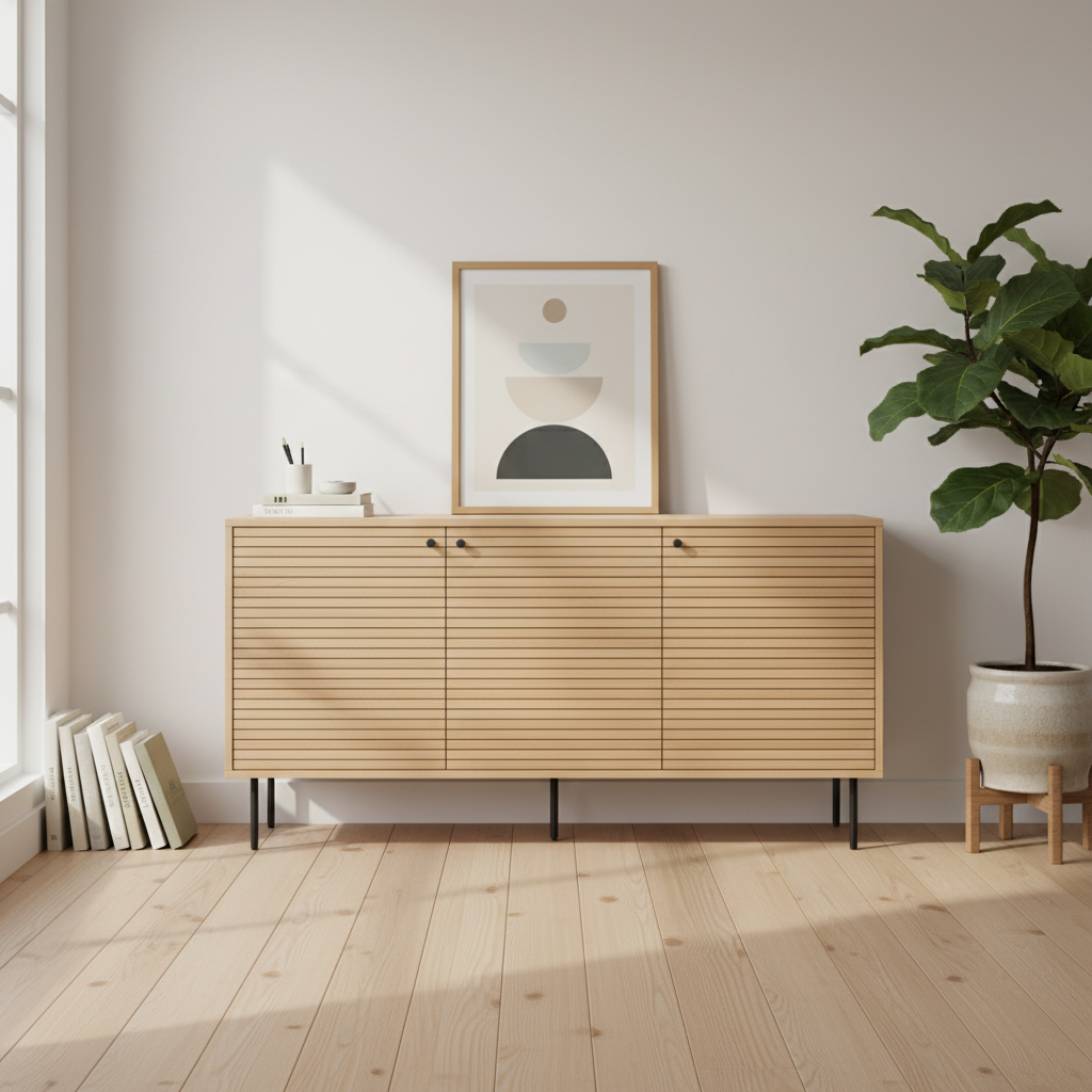 Sideboard Oak Veneer 150 × 40 cm Brown with Black Metal Legs