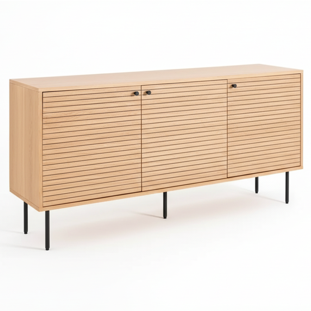 Sideboard Oak Veneer 150 × 40 cm Brown with Black Metal Legs