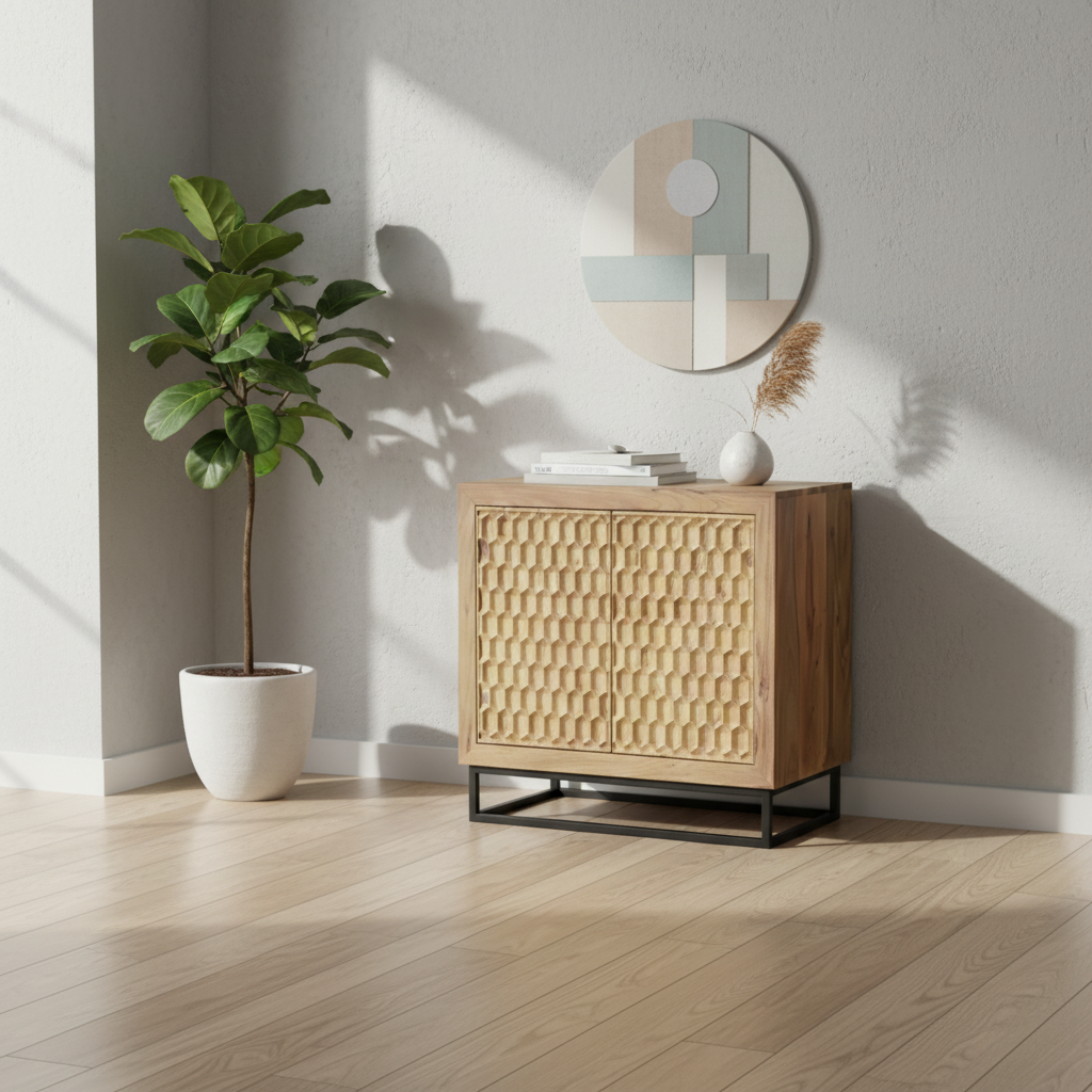 Sideboard Solid Acacia Wood 80 × 80 cm Natural 2-Door