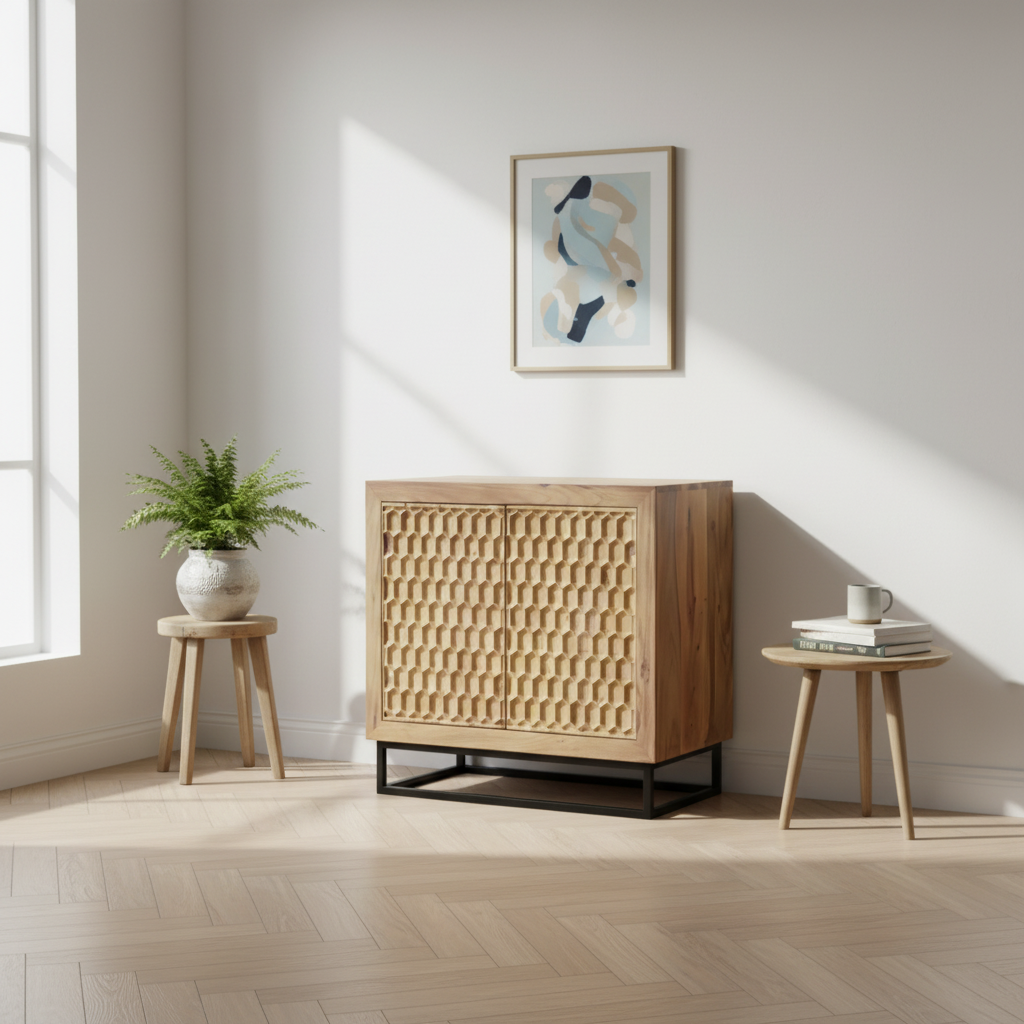 Sideboard Solid Acacia Wood 80 × 80 cm Natural 2-Door