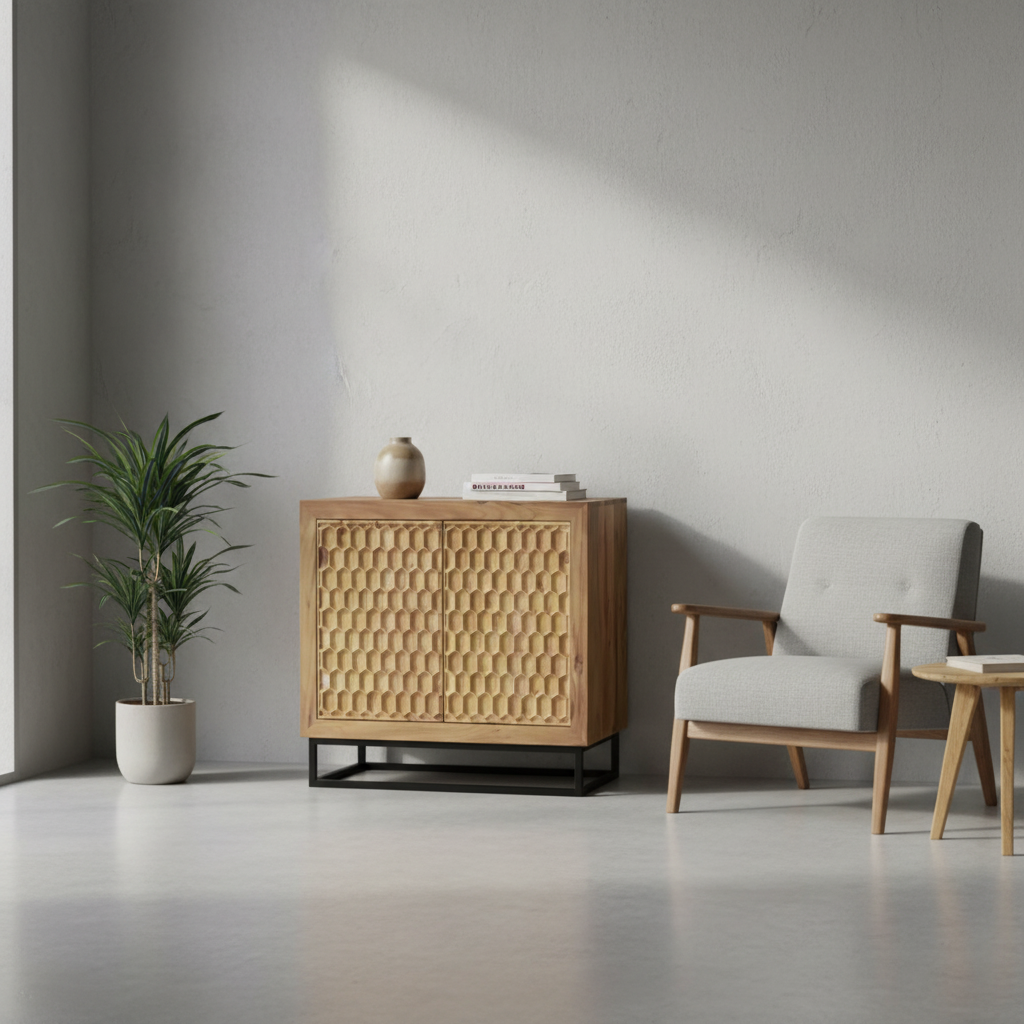 Sideboard Solid Acacia Wood 80 × 80 cm Natural 2-Door