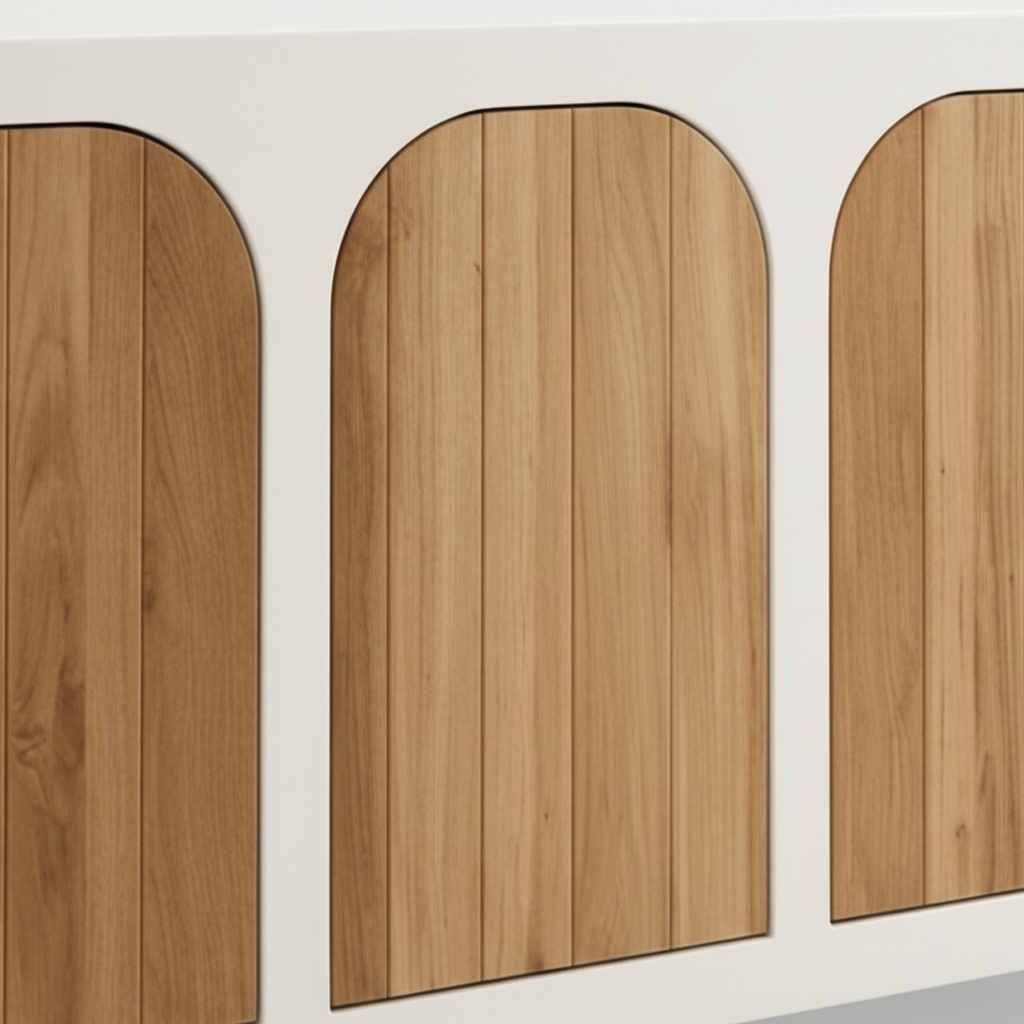 Sideboard Teak Wood 190 × 45 × 80 cm Concrete Finish 4 Door