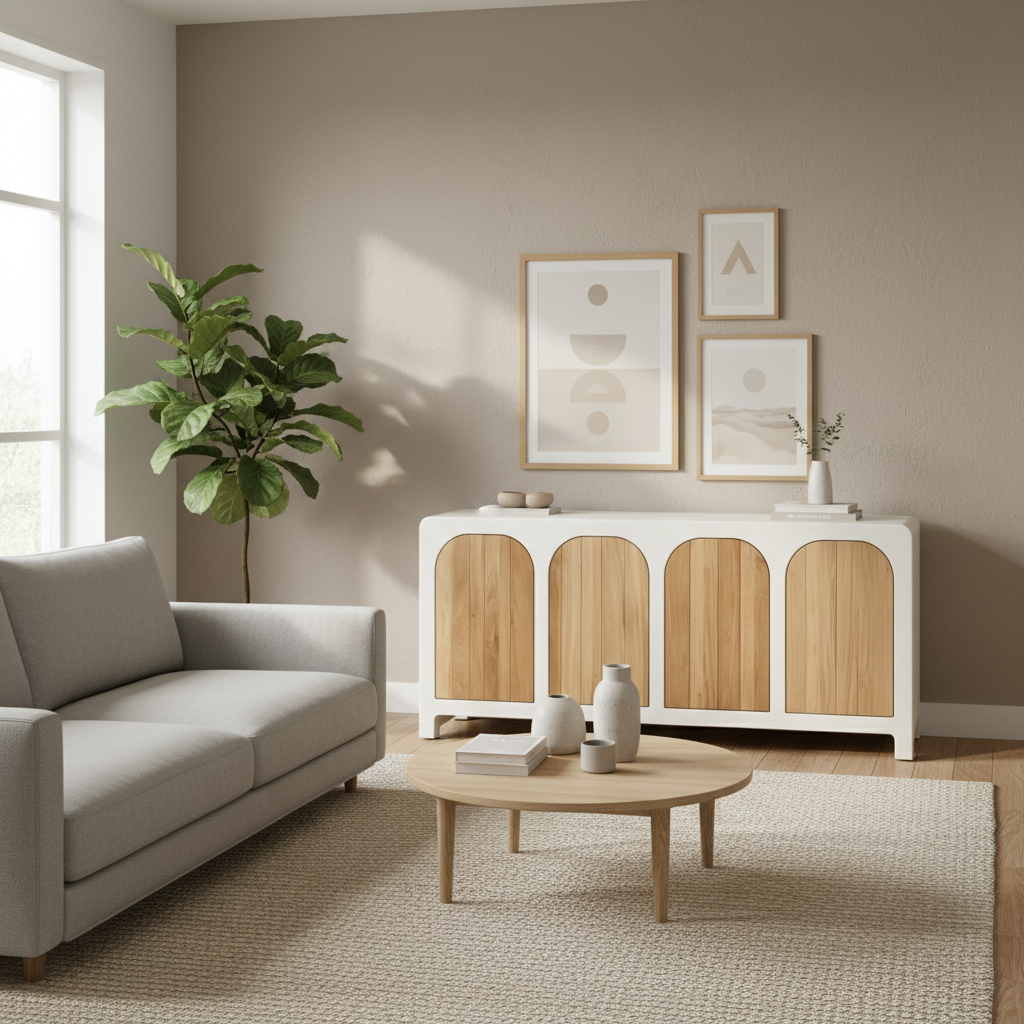 Sideboard Teak Wood 190 × 45 × 80 cm Concrete Finish 4 Door
