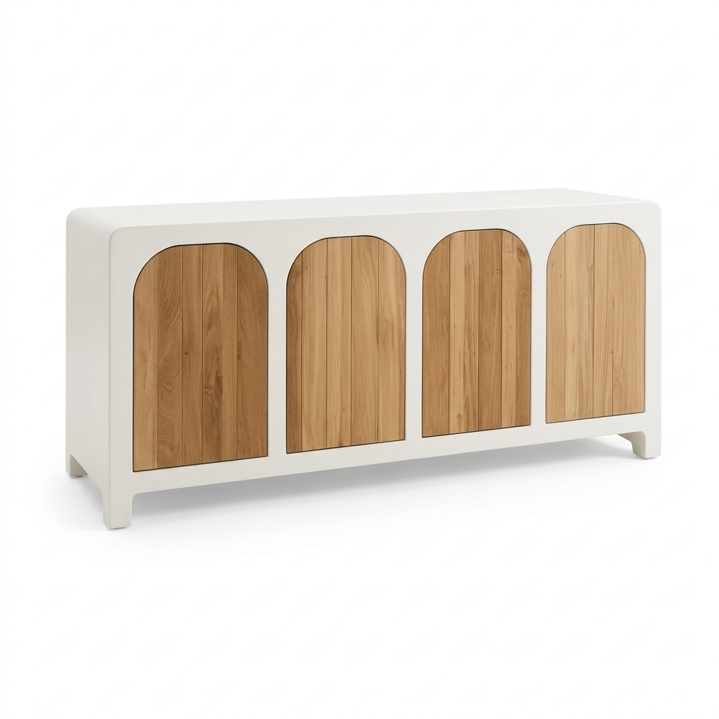 Sideboard Teak Wood 190 × 45 × 80 cm Concrete Finish 4 Door