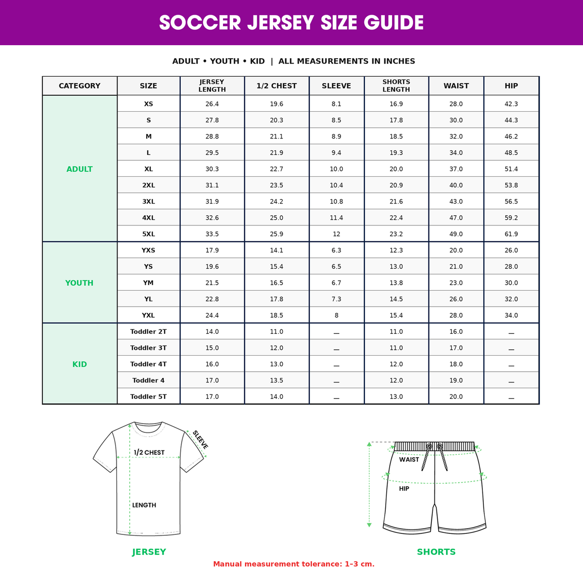 Size chart for Personalized 2026 England Goalkeeper Soccer Jersey - Custom Name & Number for Adults, Youth, and Kids