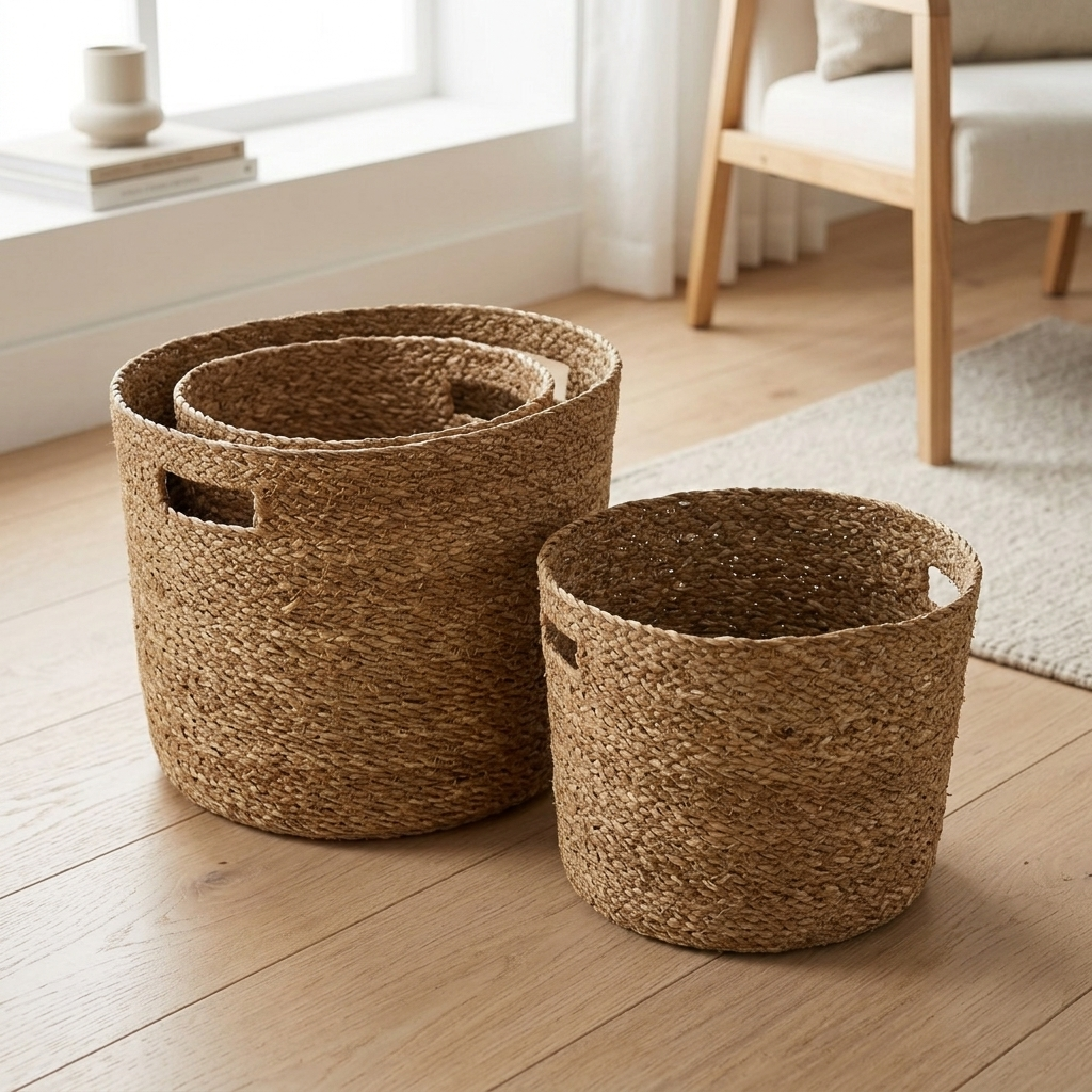Storage Baskets Seagrass Natural Set of 3