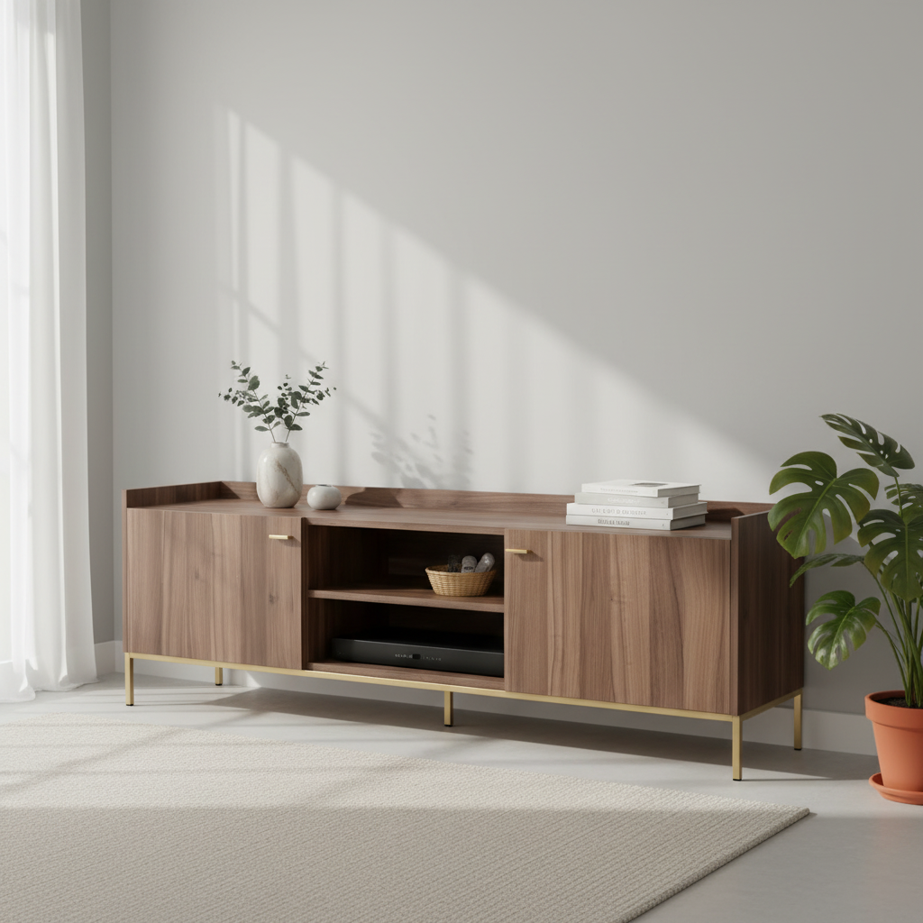 TV Cabinet Walnut Melamine 65 × 45 × 186 cm with 2 Doors