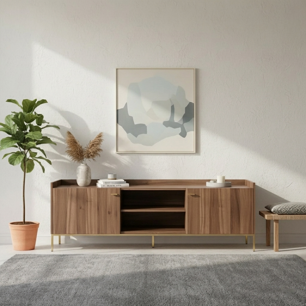TV Cabinet Walnut Melamine 65 × 45 × 186 cm with 2 Doors