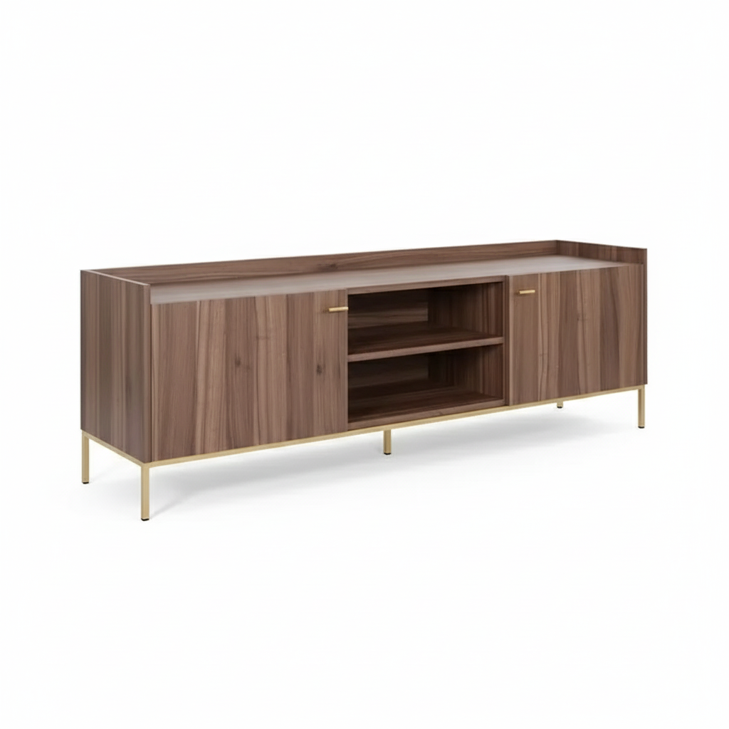 TV Cabinet Walnut Melamine 65 × 45 × 186 cm with 2 Doors