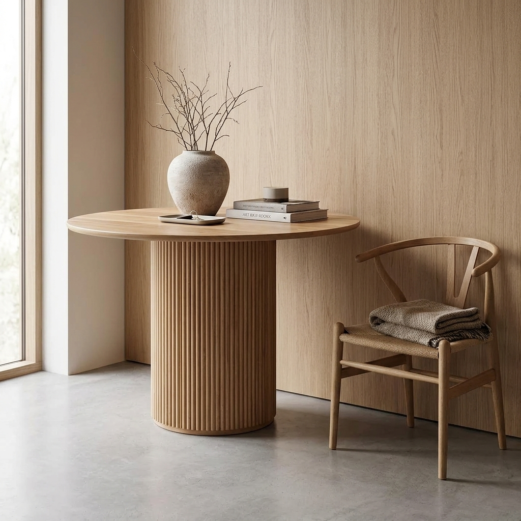 Table Paulownia Wood 120 × 120 × 76 cm Brown Round Dining Table