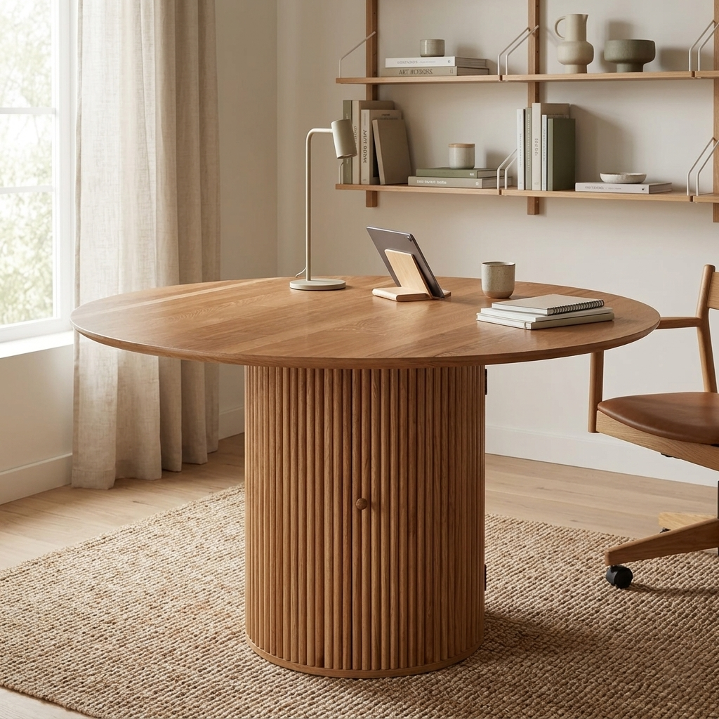 Table Paulownia Wood 120 × 120 × 76 cm Brown Round Dining Table