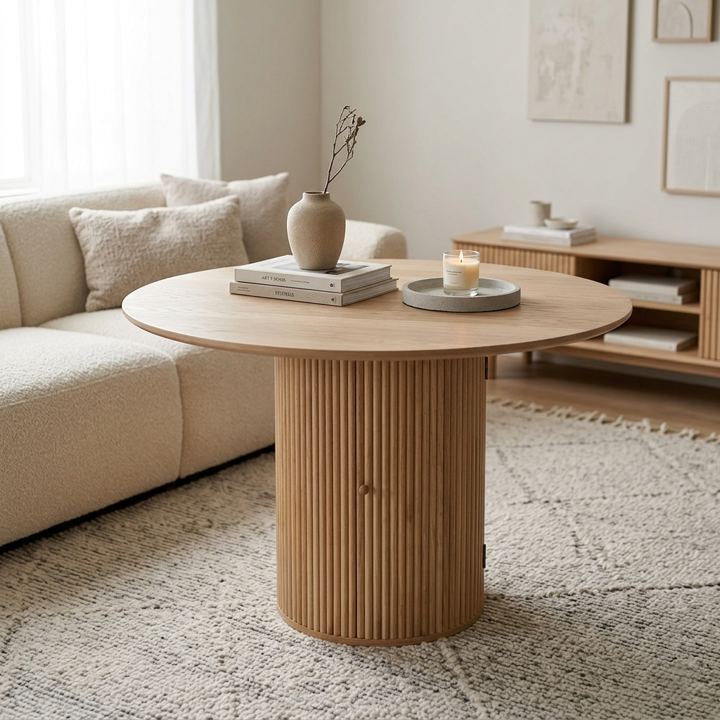 Table Paulownia Wood 120 × 120 × 76 cm Brown Round Dining Table