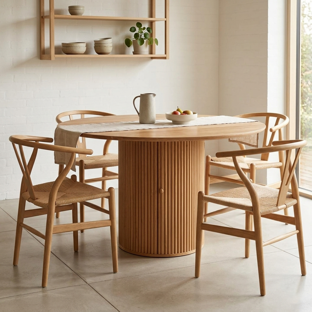 Table Paulownia Wood 120 × 120 × 76 cm Brown Round Dining Table