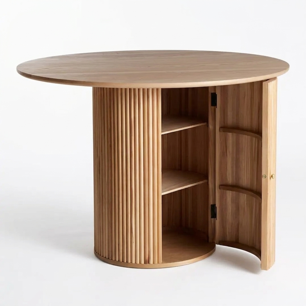 Table Paulownia Wood 120 × 120 × 76 cm Brown Round Dining Table