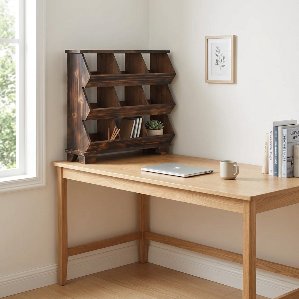 Table Shelf Wood 52.7 × 19.1 × 50.2 cm Brown 9-Pocket