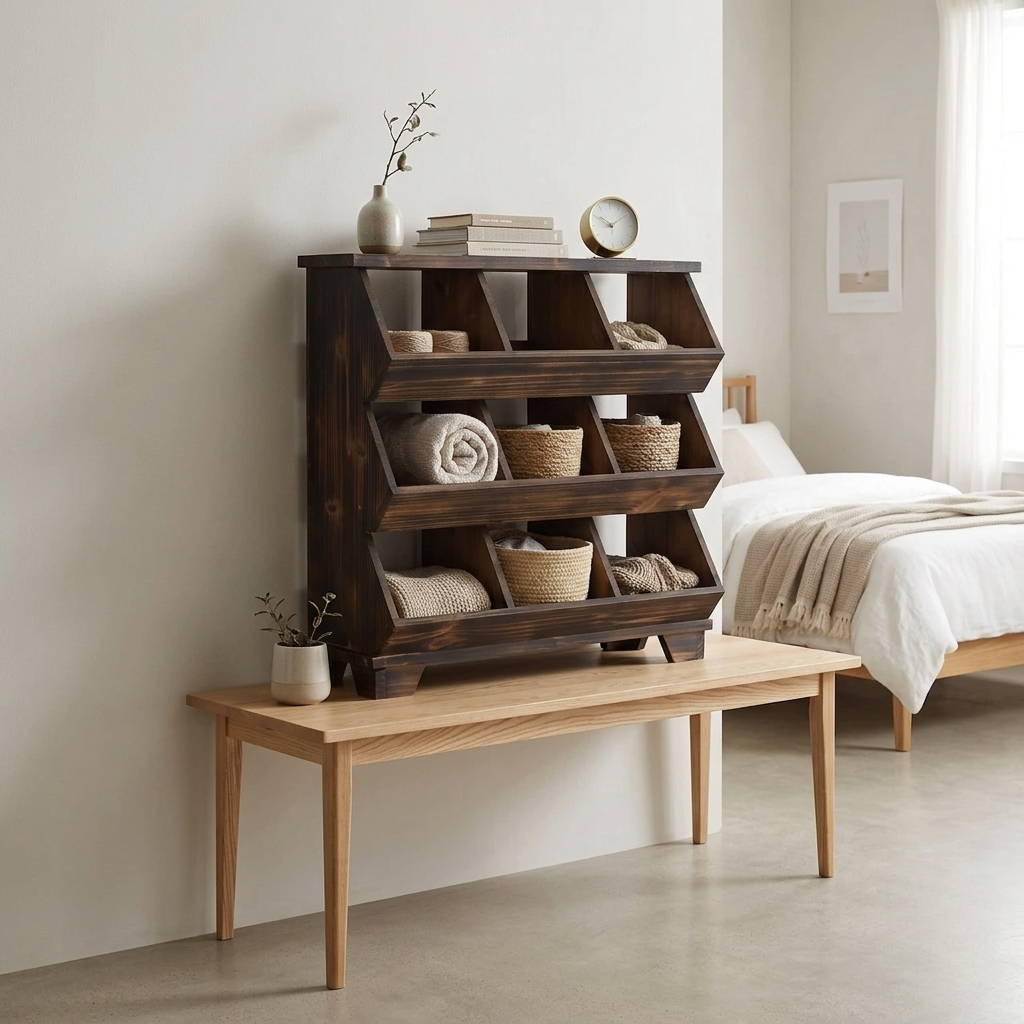 Table Shelf Wood 52.7 × 19.1 × 50.2 cm Brown 9-Pocket