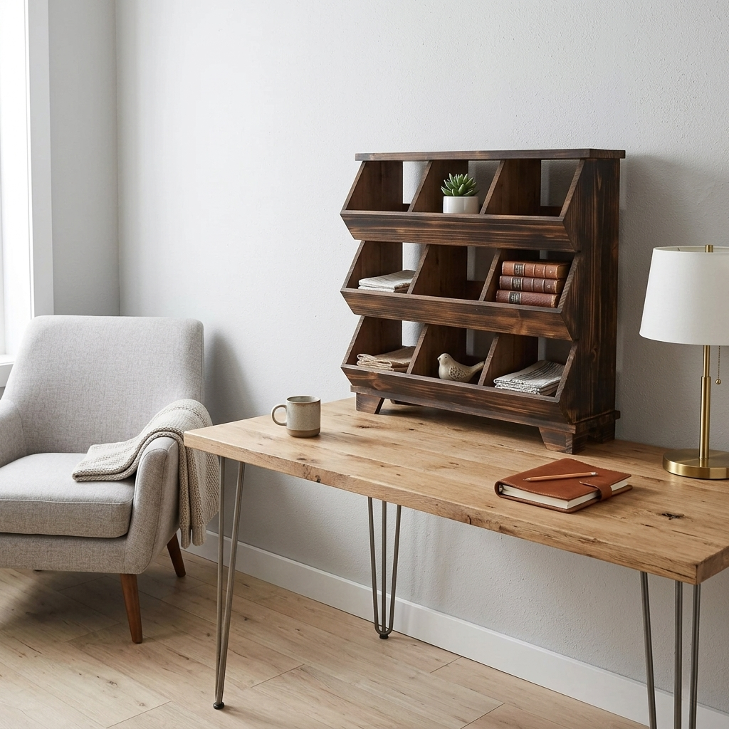 Table Shelf Wood 52.7 × 19.1 × 50.2 cm Brown 9-Pocket