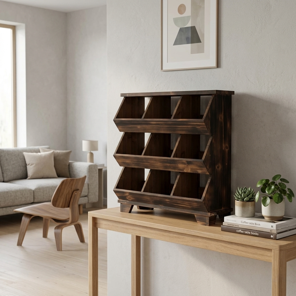 Table Shelf Wood 52.7 × 19.1 × 50.2 cm Brown 9-Pocket