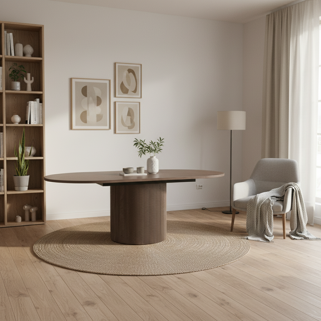 Table Walnut Veneer 180/220 × 120 × 75 cm Walnut Extendable Oval