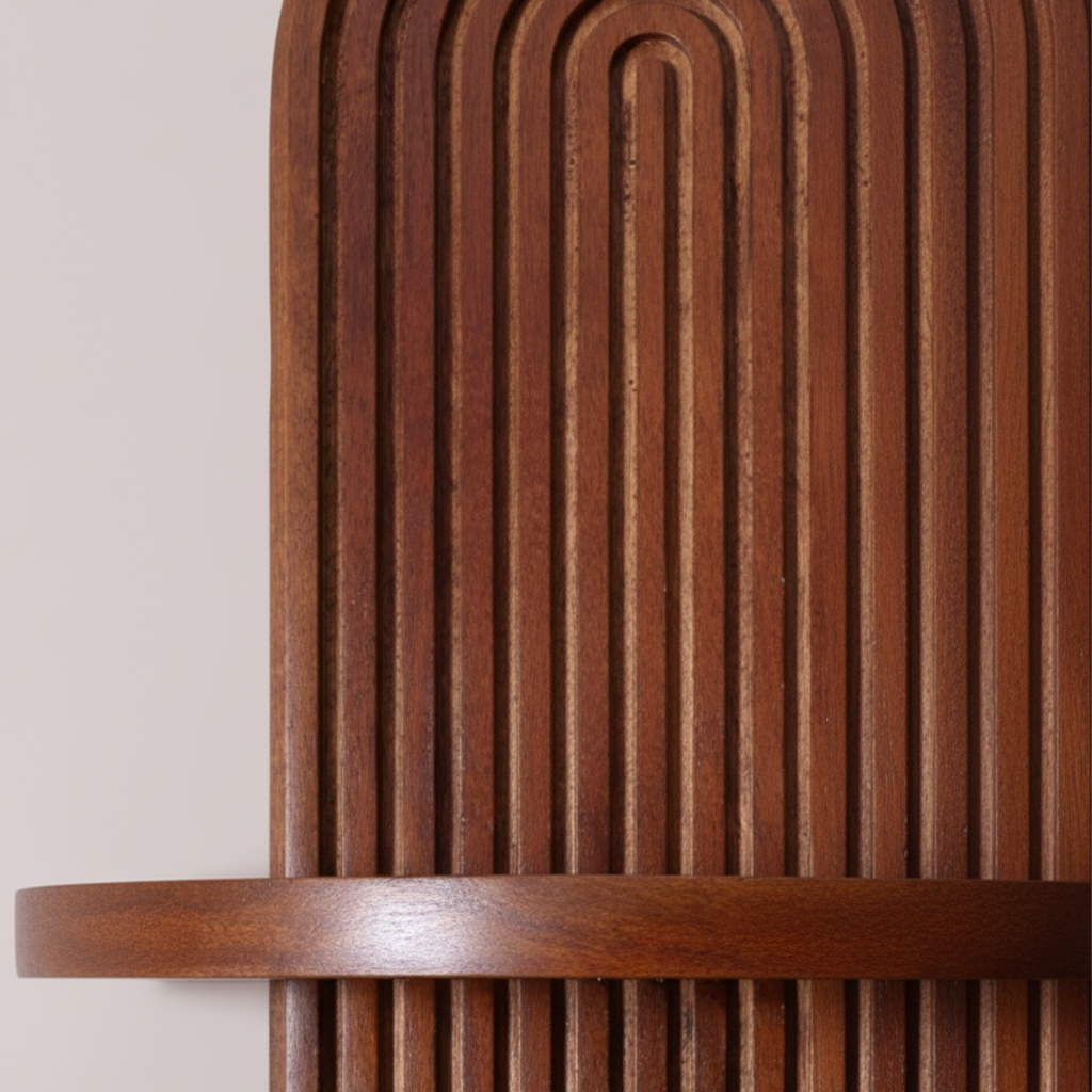 Wall Shelf Wood 55.4 × 15.2 × 14.5 cm Brown Arched Fluted Back