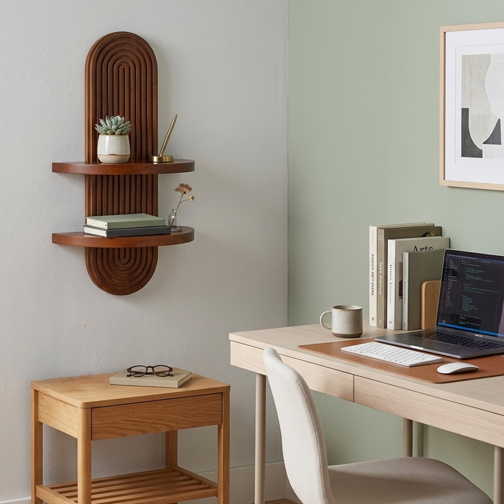 Wall Shelf Wood 55.4 × 15.2 × 14.5 cm Brown Arched Fluted Back