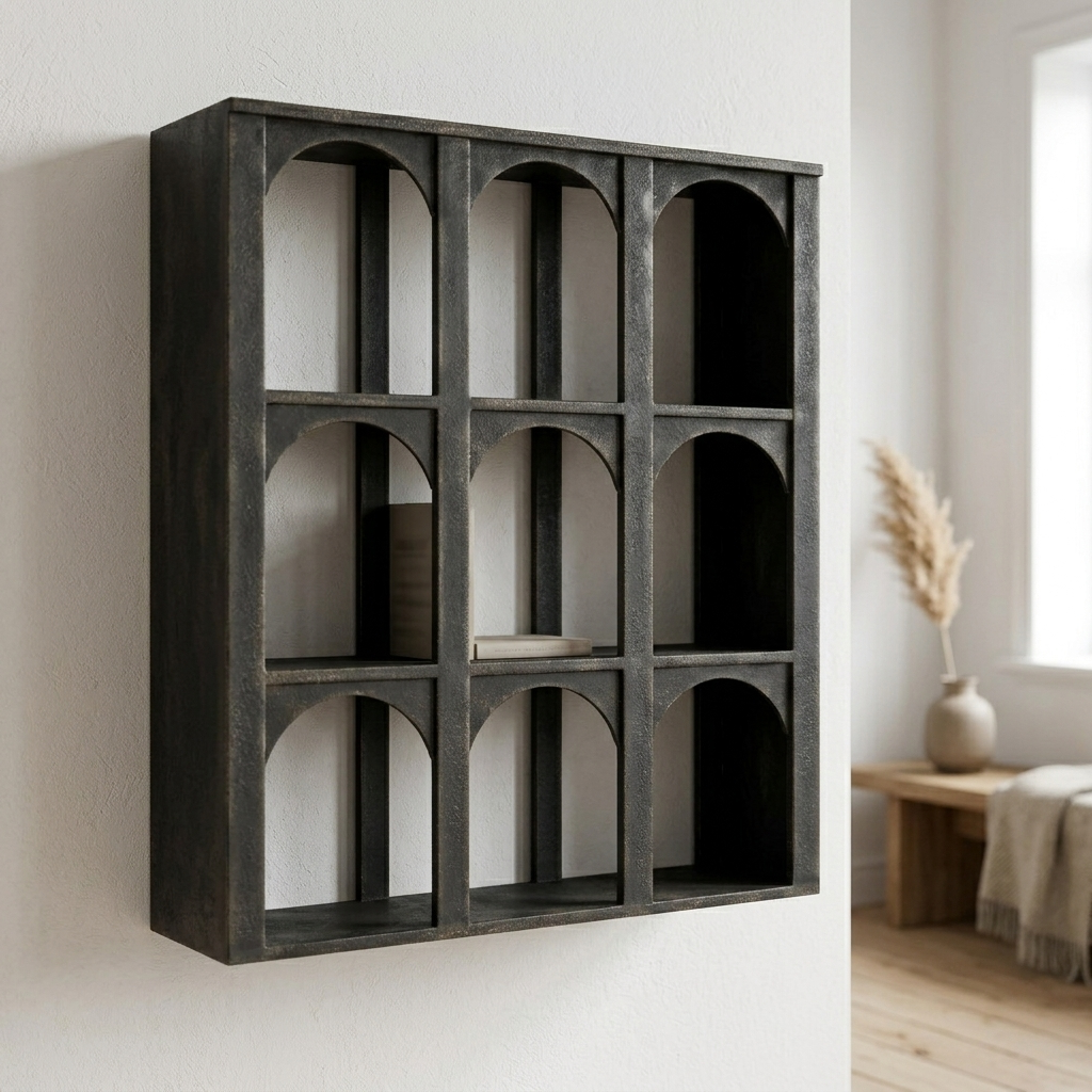 Wall Shelves 66.7 × 21.6 × 80 cm Black Arched Cubby