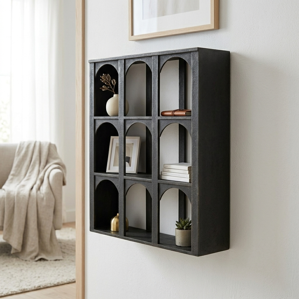 Wall Shelves 66.7 × 21.6 × 80 cm Black Arched Cubby